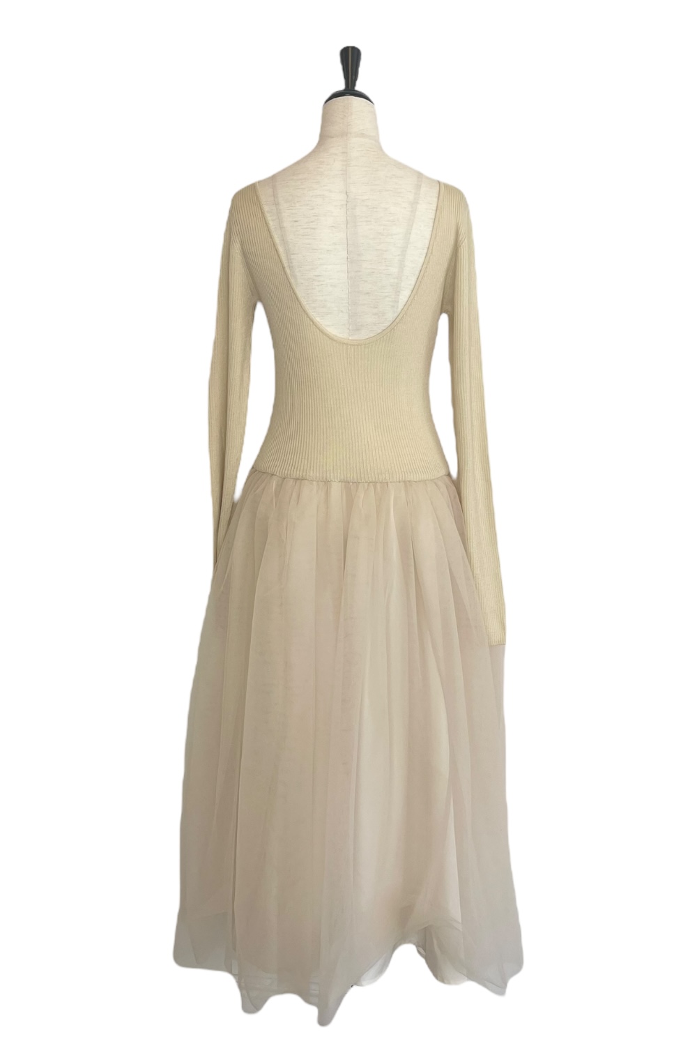 HONEY MI HONEY｜リブニットボリュームチュールワンピース｜異素材