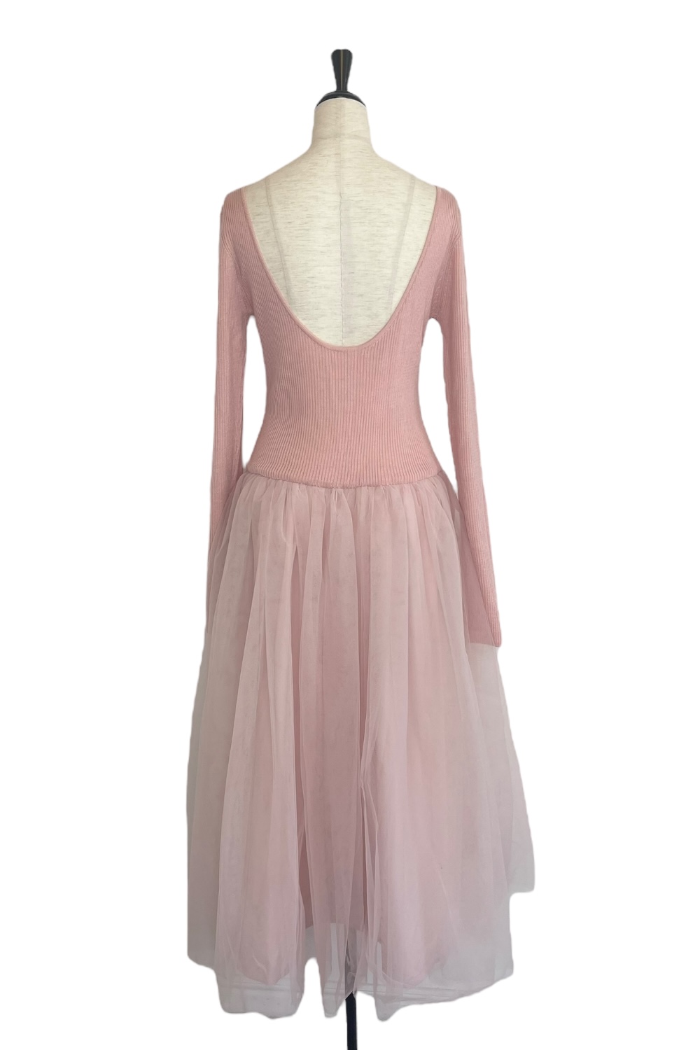 HONEY MI HONEY｜リブニットボリュームチュールワンピース｜異素材