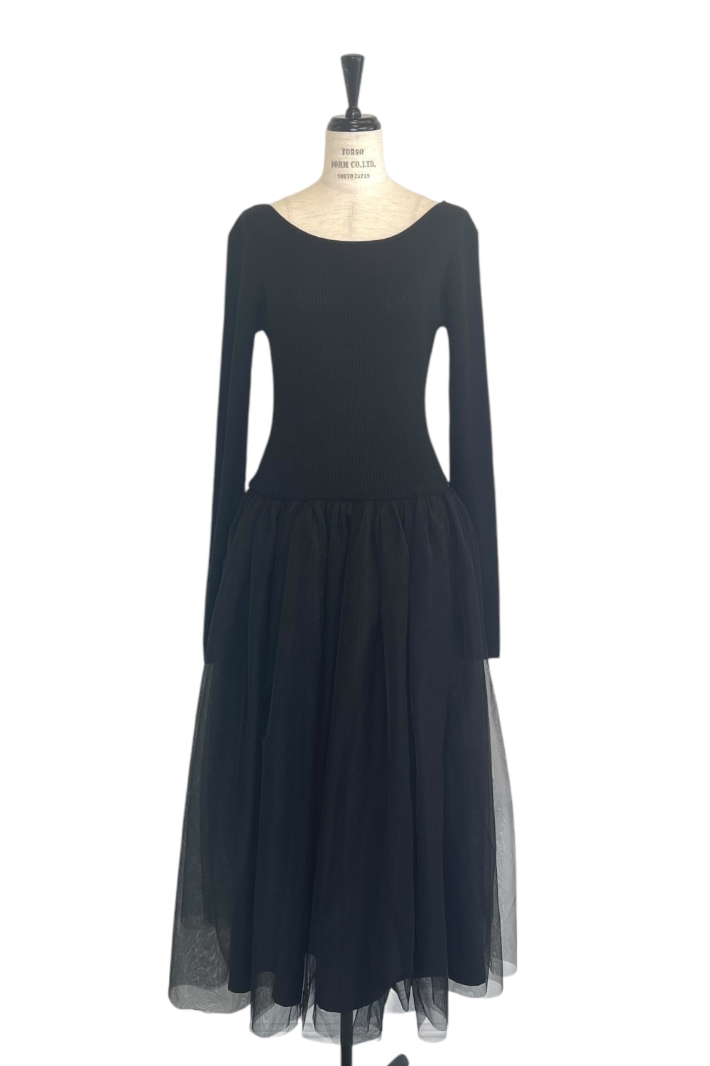 HONEY MI HONEY｜リブニットボリュームチュールワンピース｜異素材