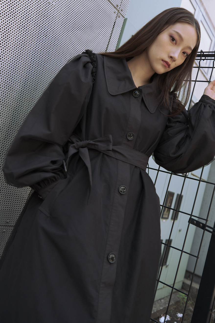 HONEY MI HONEY｜チュールレイヤードトレンチコート｜大人ガーリーな