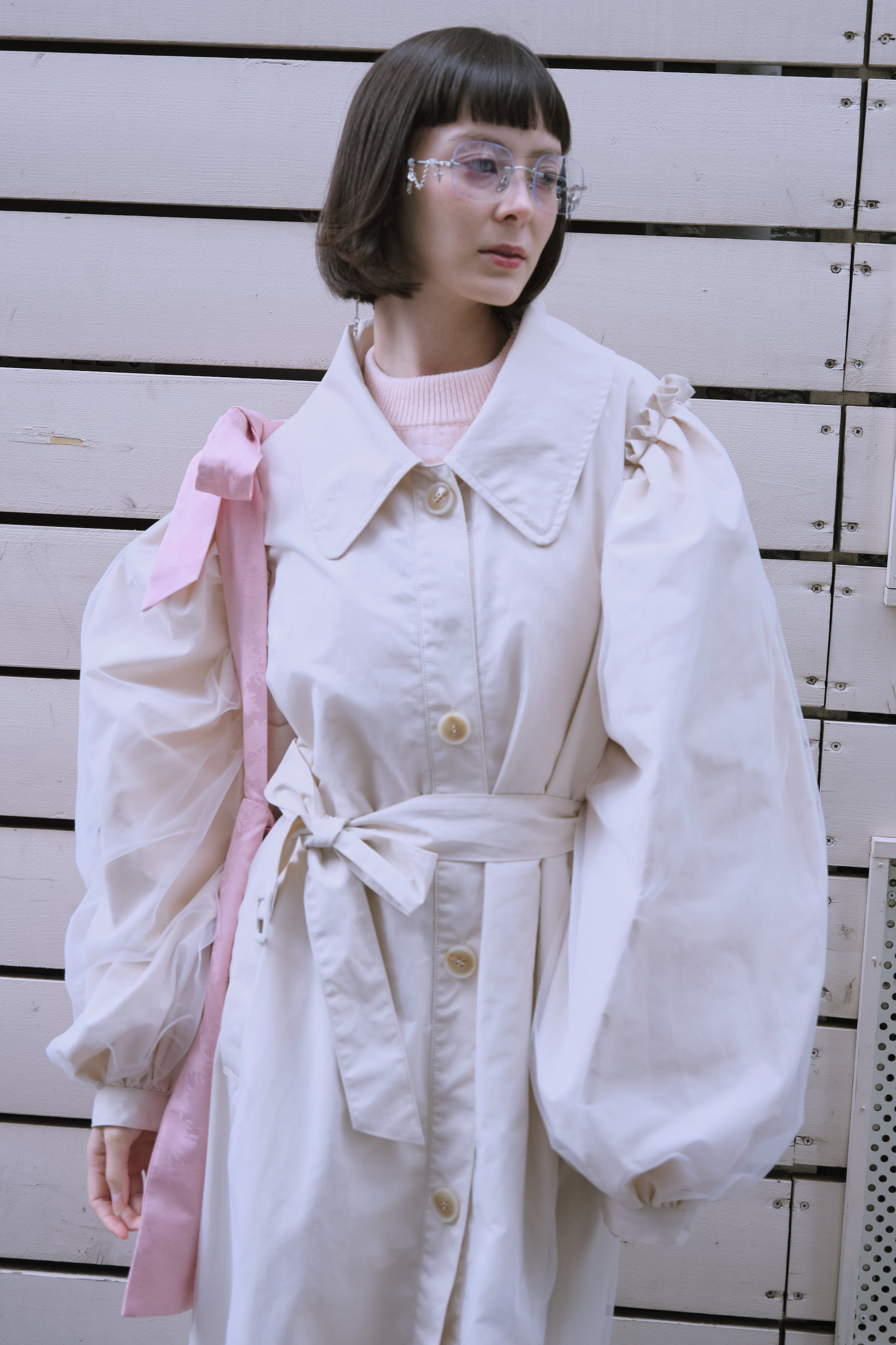 HONEY MI HONEY｜チュールレイヤードトレンチコート｜大人ガーリーな