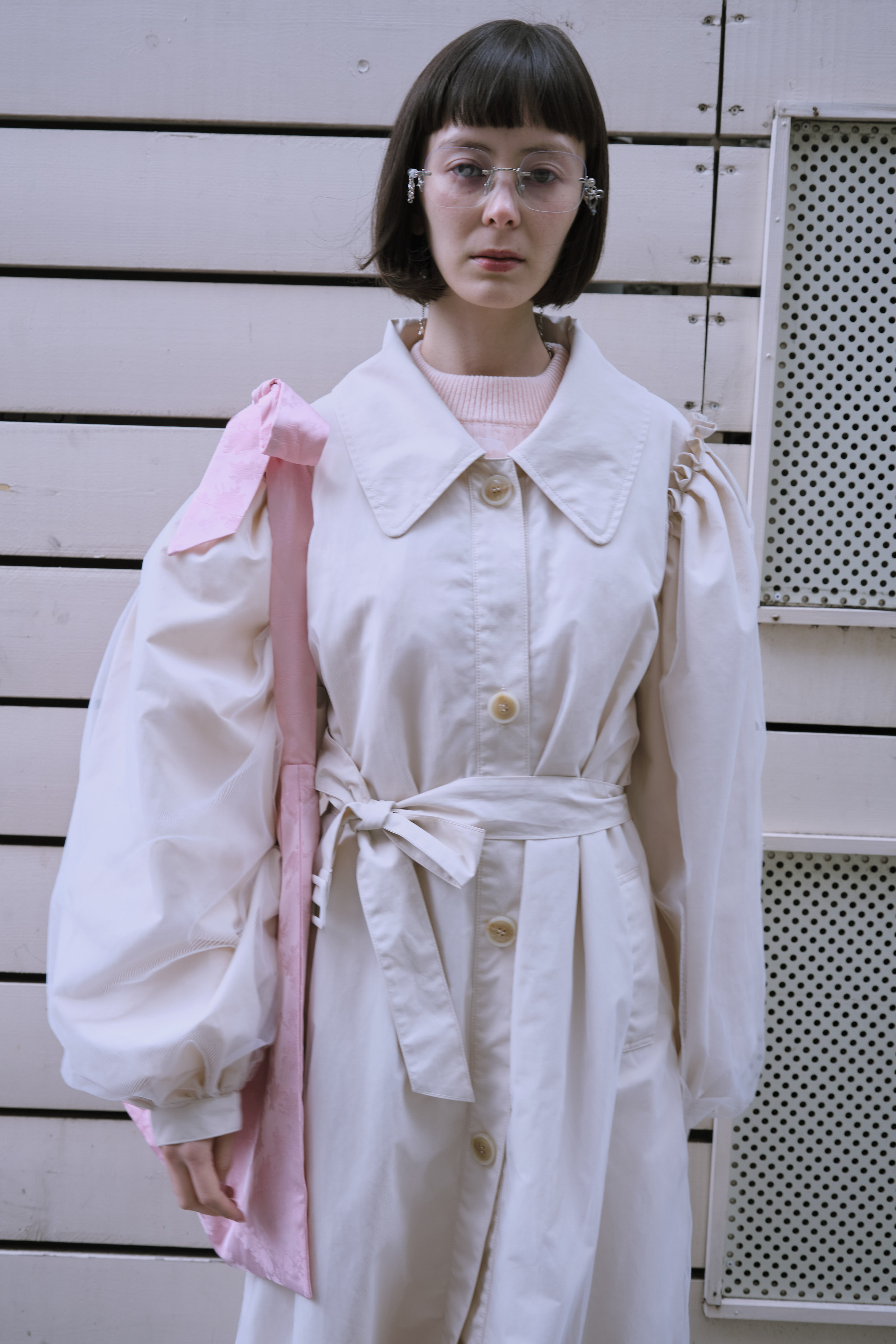 HONEY MI HONEY｜チュールレイヤードトレンチコート｜大人ガーリーな