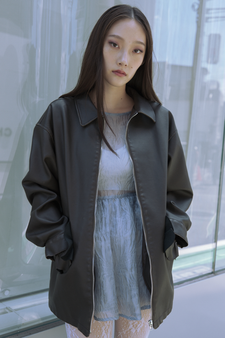 HONEY MI HONEY｜フリルポケットレザーライクブルゾン｜甘さと大人っぽ