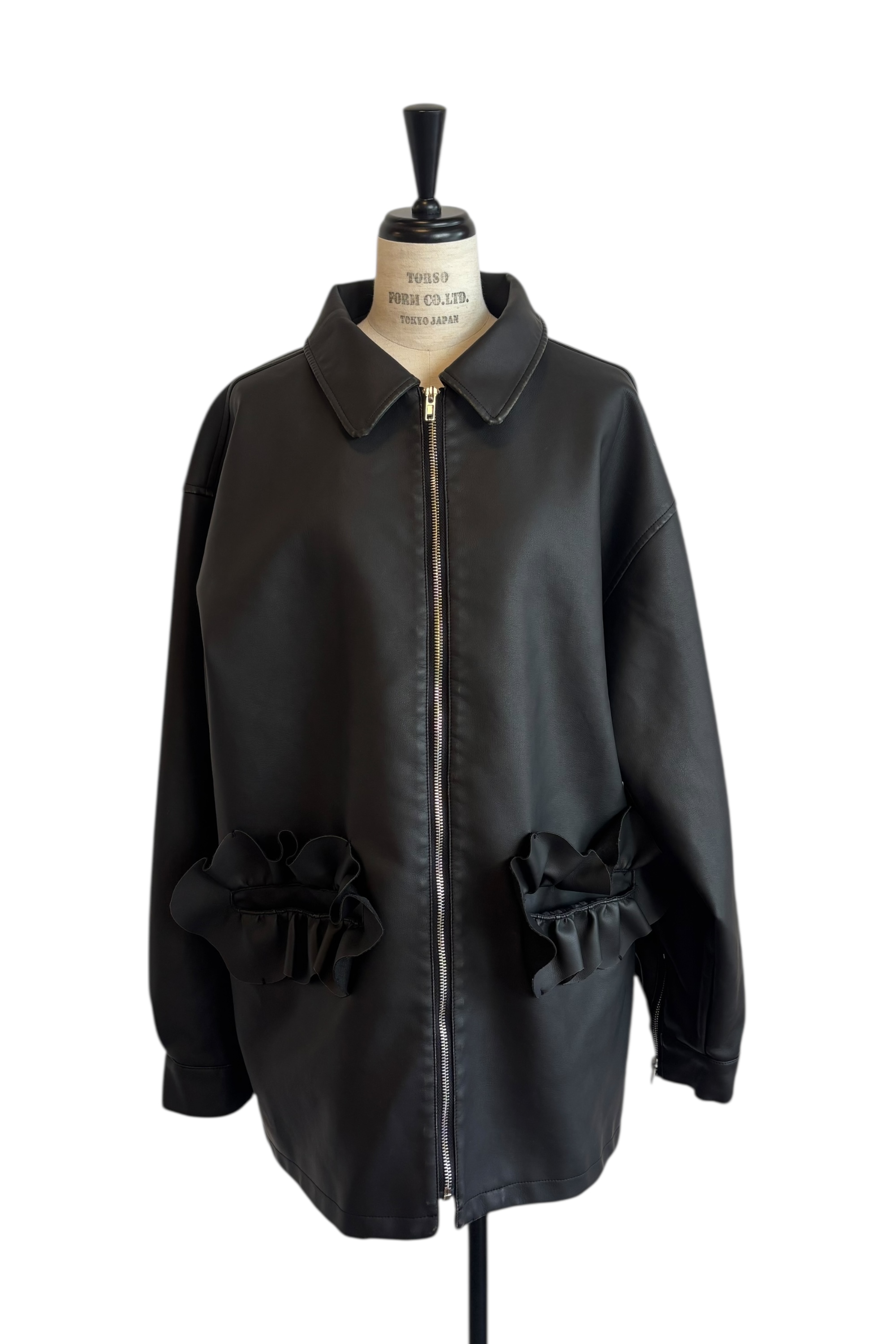 HONEY MI HONEY｜フリルポケットレザーライクブルゾン｜甘さと大人っぽ