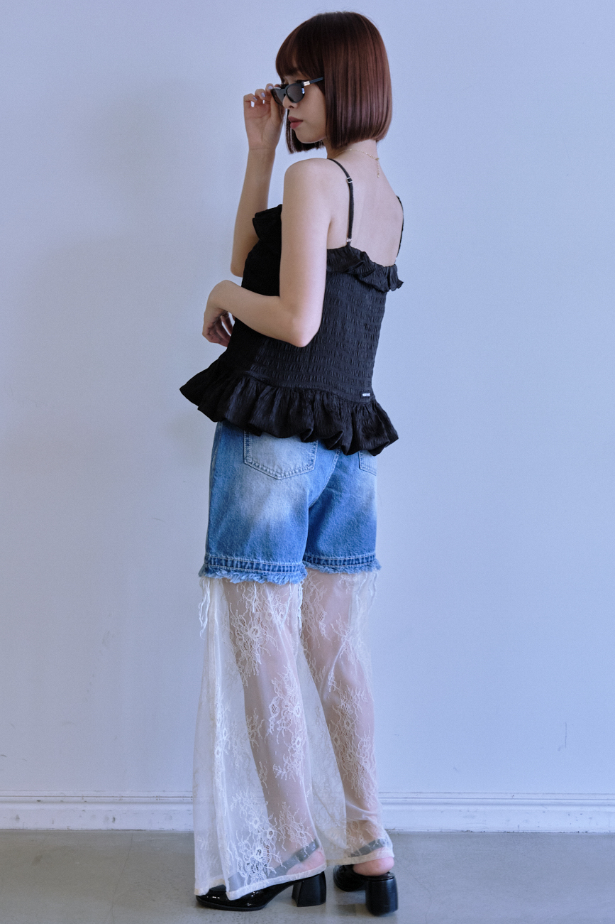 HONEY MI HONEY｜レースレイヤードデニムショートパンツ｜甘さと