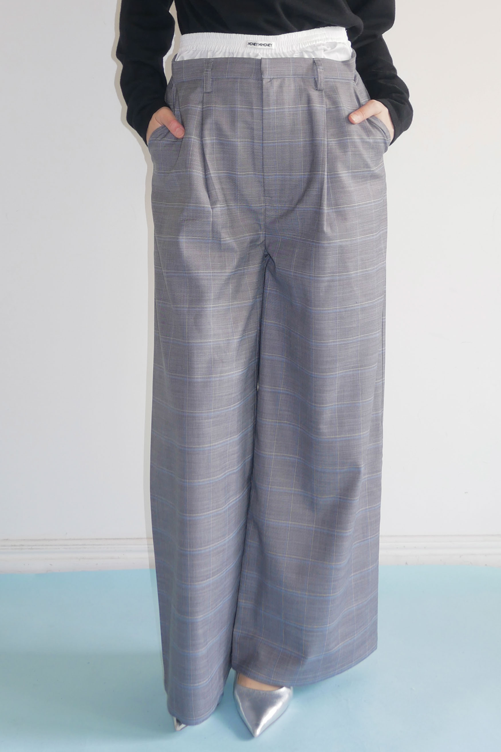 【HONEY MI HONEY】check double waist pants