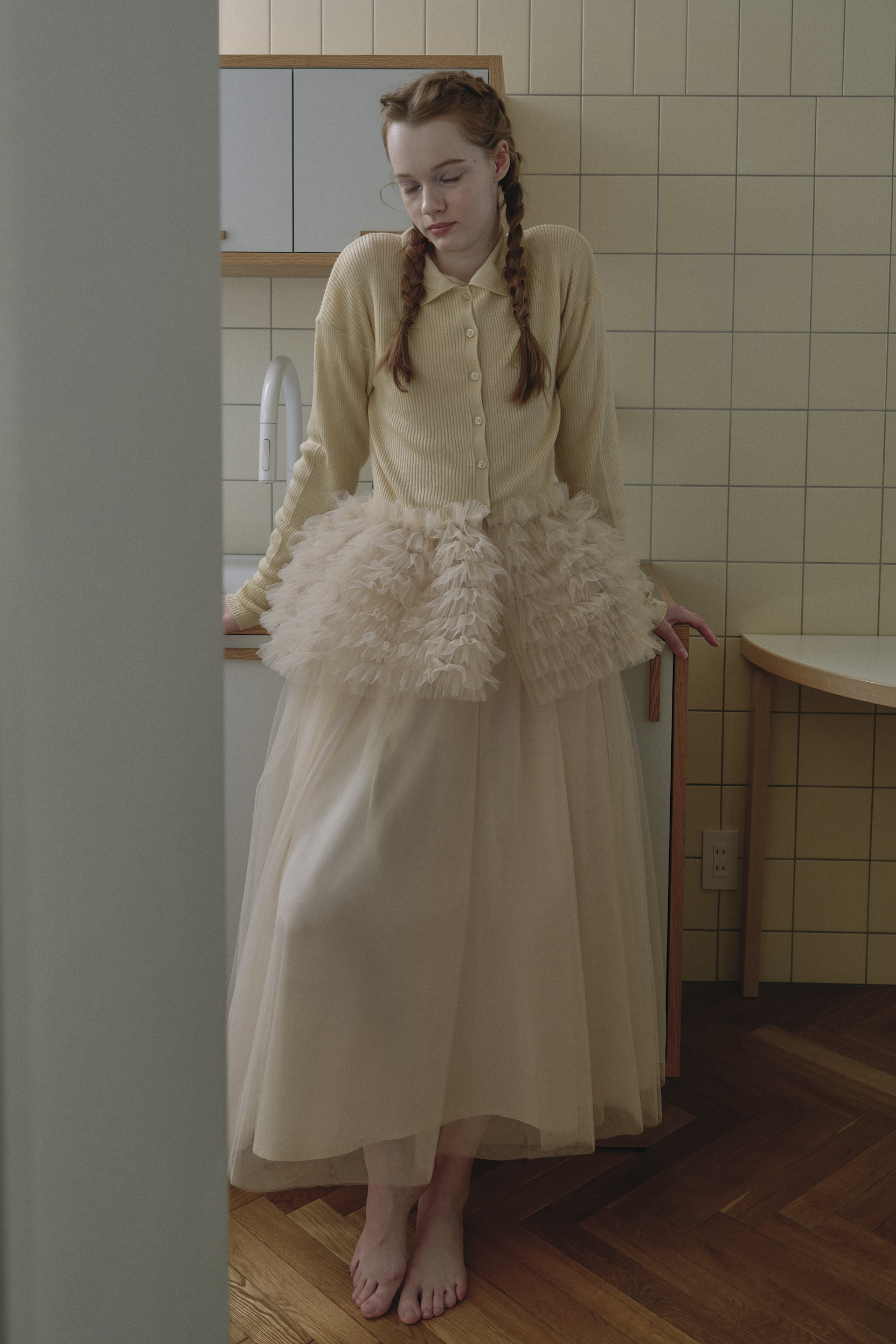 HONEY MI HONEY｜チュールペプラムポロニットカーディガン｜大人