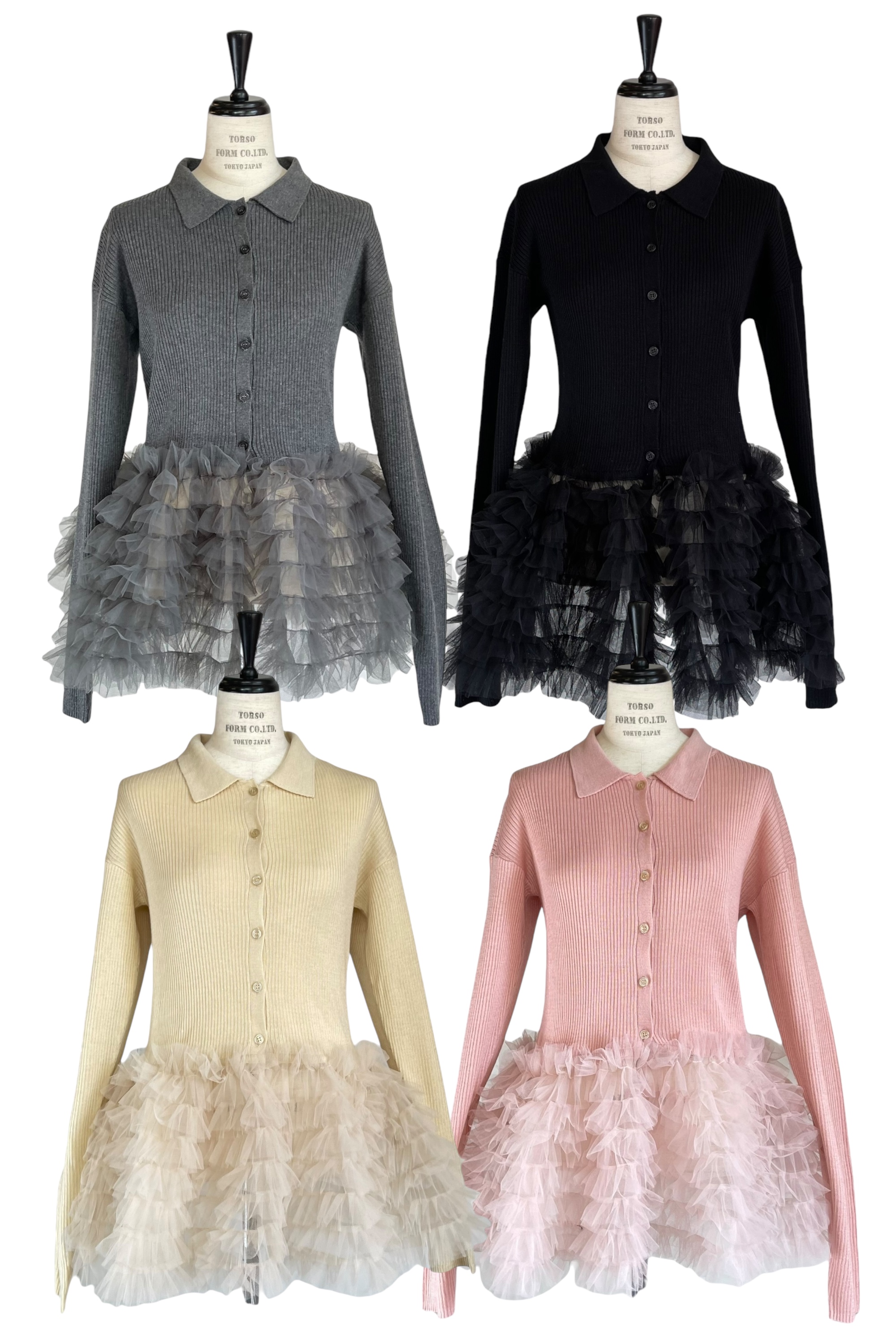 HONEY MI HONEY｜チュールペプラムポロニットカーディガン｜大人