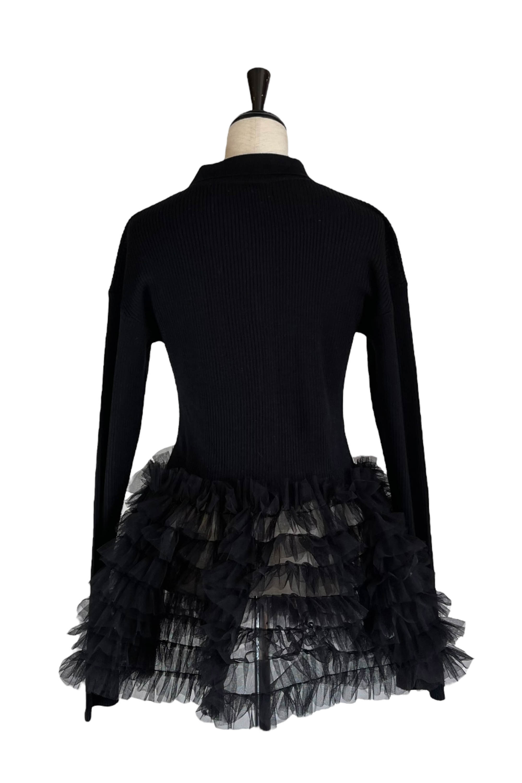 HEYON ヘヨン tulle powan cardigan / black HONEY MI HONEY｜チュールペプラムポロニットカーディガン｜大人