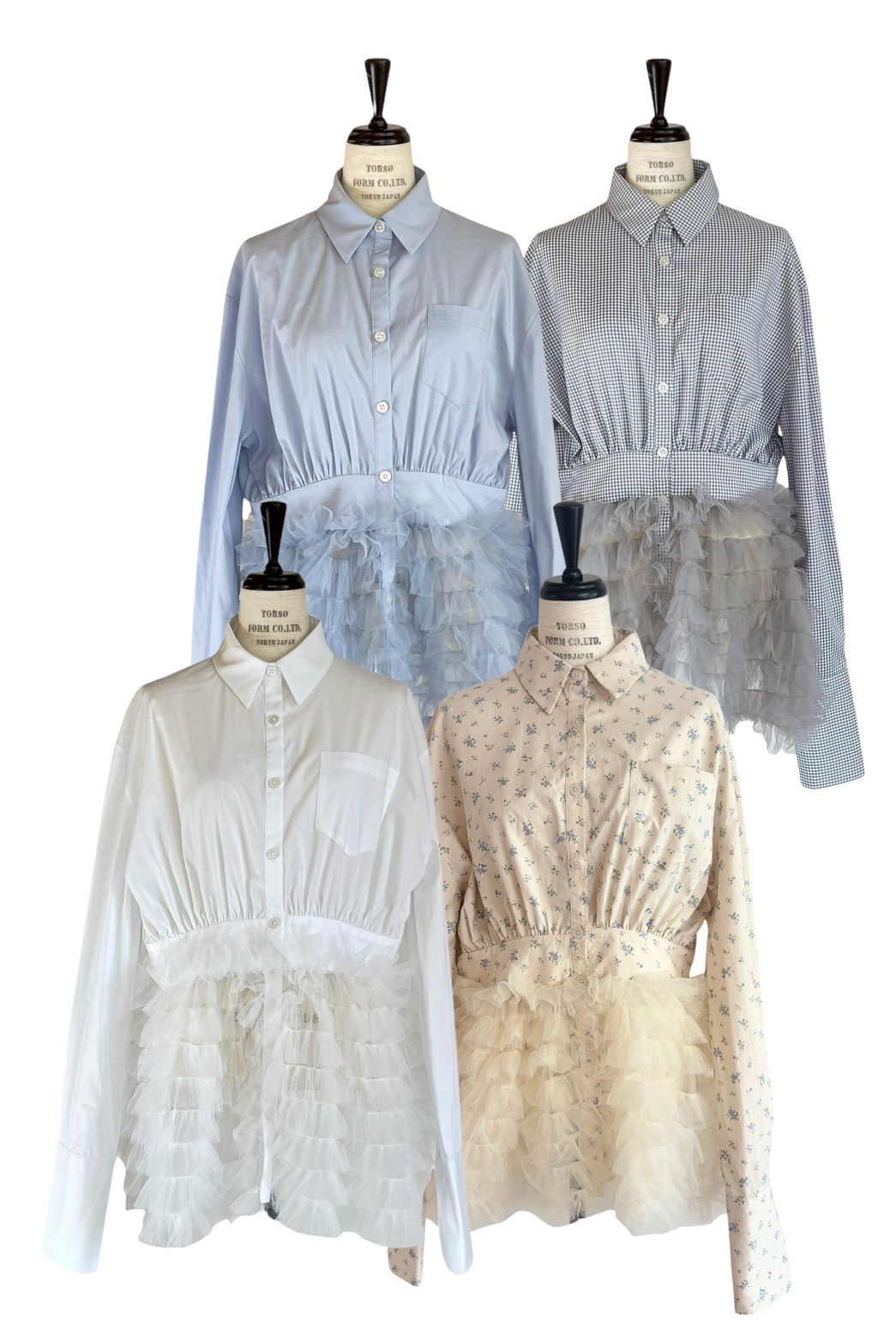 【HONEY MI HONEY】tulle peplum shirt HONEY MI HONEY｜チュールペプラムシャツ｜ふんわりチュールで魅せる