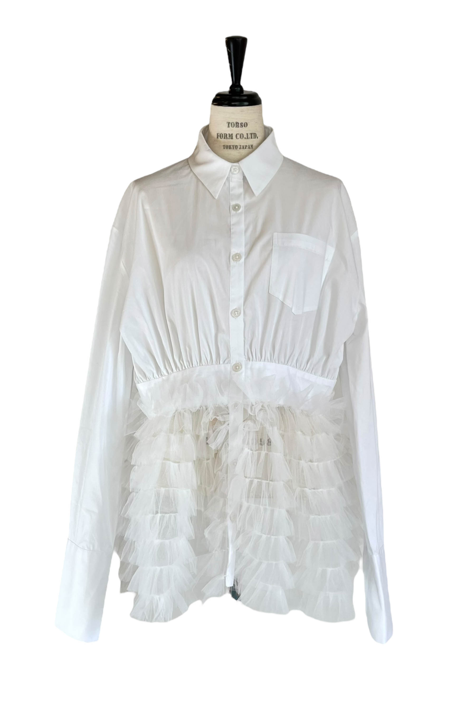 【HONEY MI HONEY】tulle peplum shirt