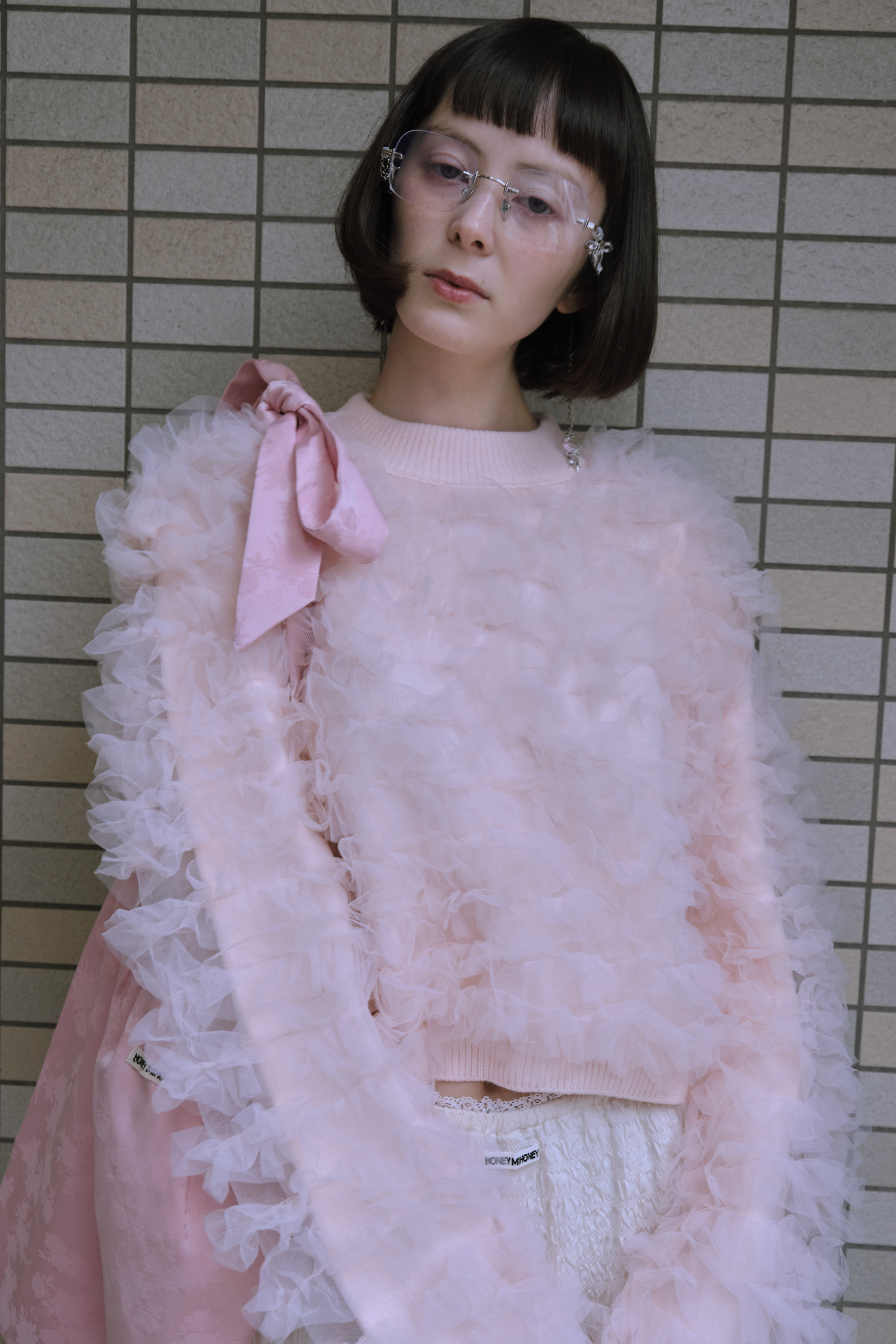 HONEY MI HONEY】volume tulle knit tops