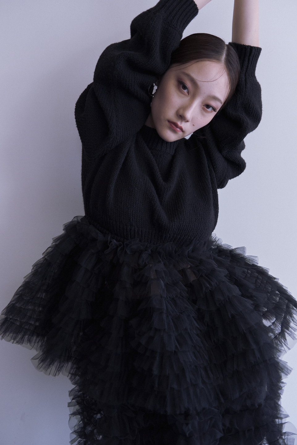 【HONEY MI HONEY】tulle tiered knit pullover