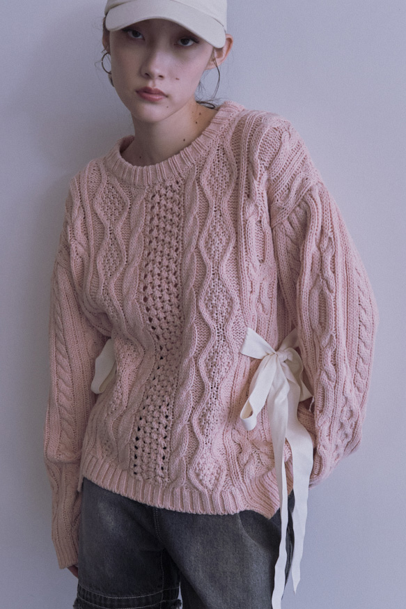 【HONEY MI HONEY】cable ribbon knit pullover