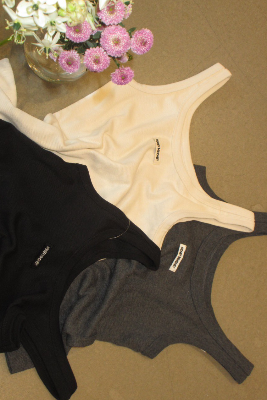 【HONEY MI HONEY】logo name rib tank top