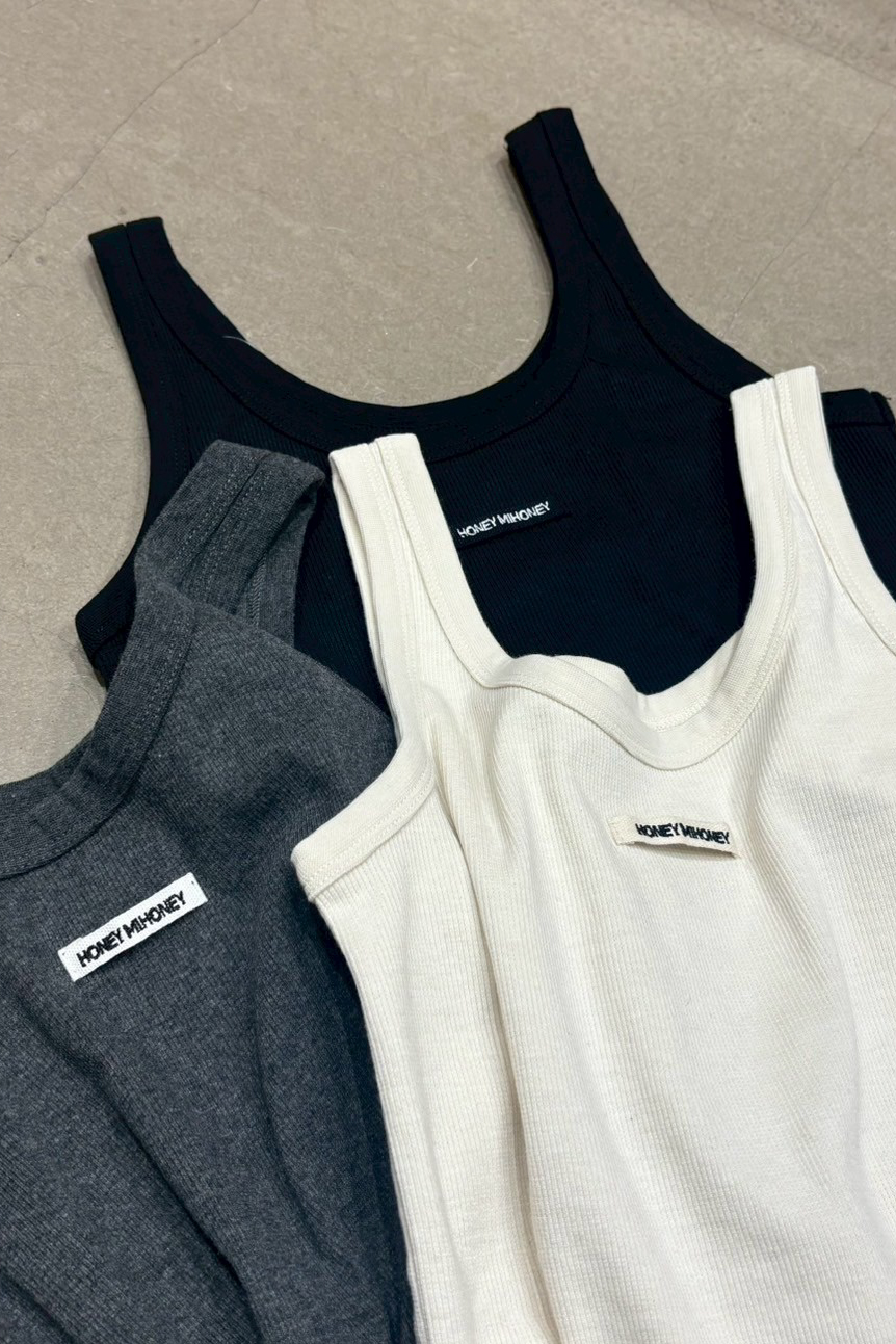 【HONEY MI HONEY】logo name rib tank top