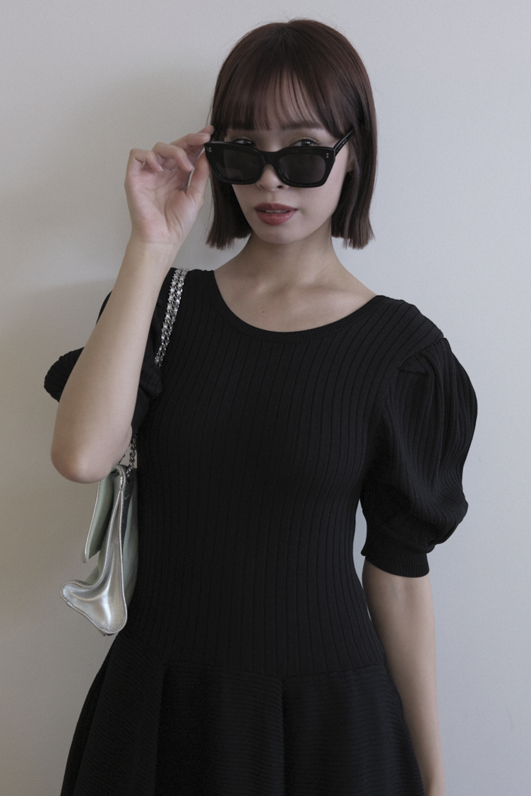 HONEY MI HONEY｜puff sleeve rib knit one-piece｜パフスリーブの