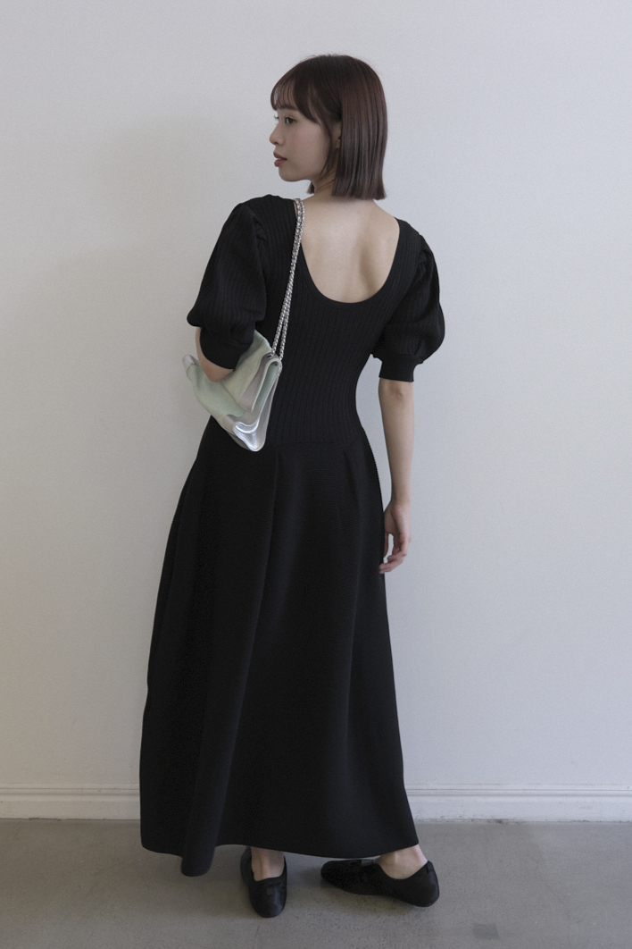 HONEY MI HONEY｜puff sleeve rib knit one-piece｜パフスリーブの