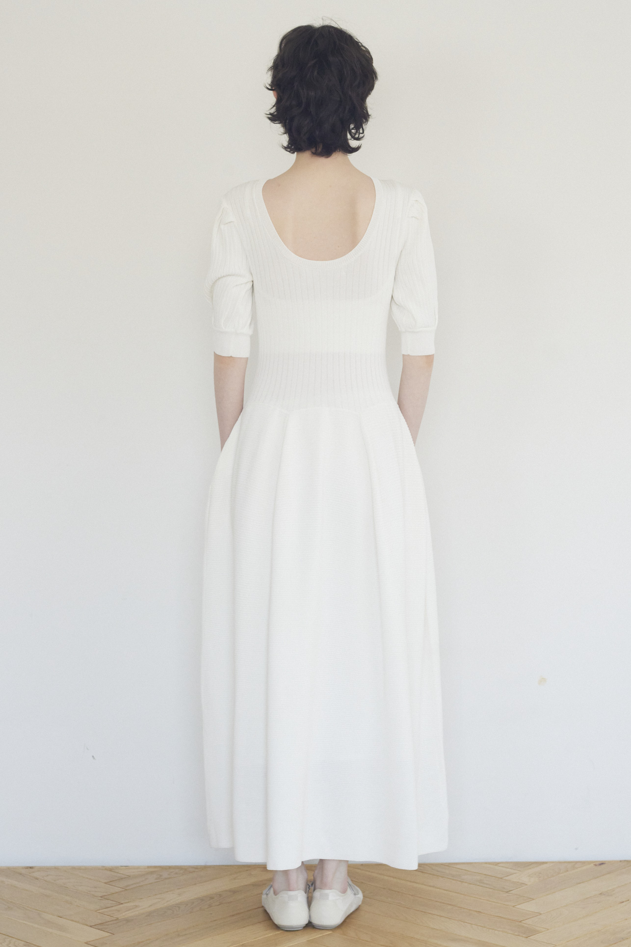 【HONEY MI HONEY】puff sleeve rib knit one-piece