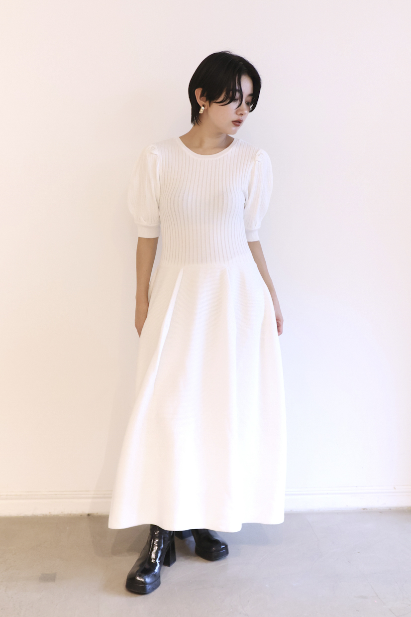 HONEY MI HONEY｜puff sleeve rib knit one-piece｜パフスリーブの