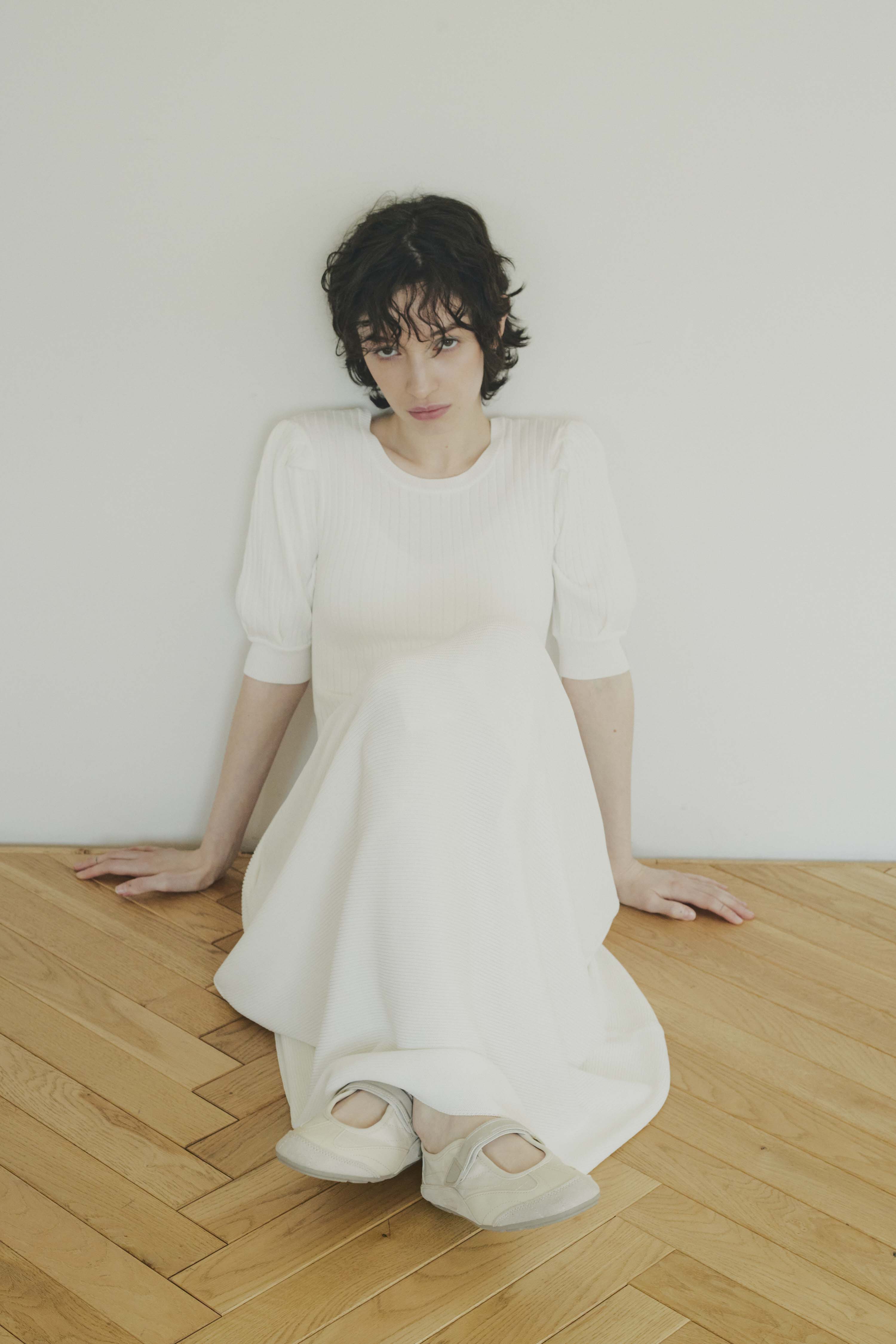 HONEY MI HONEY｜puff sleeve rib knit one-piece｜パフスリーブの