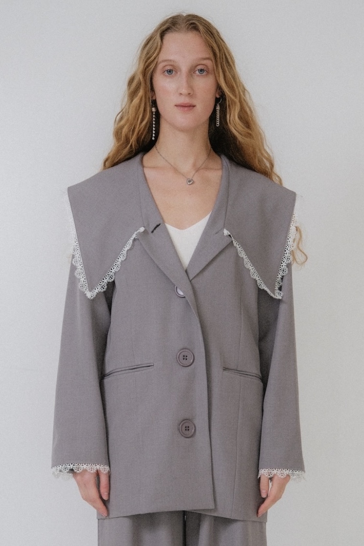 Honey mi Honey - 【HONEY MI HONEY】big collar lace trimming big collar lace trimming jacket