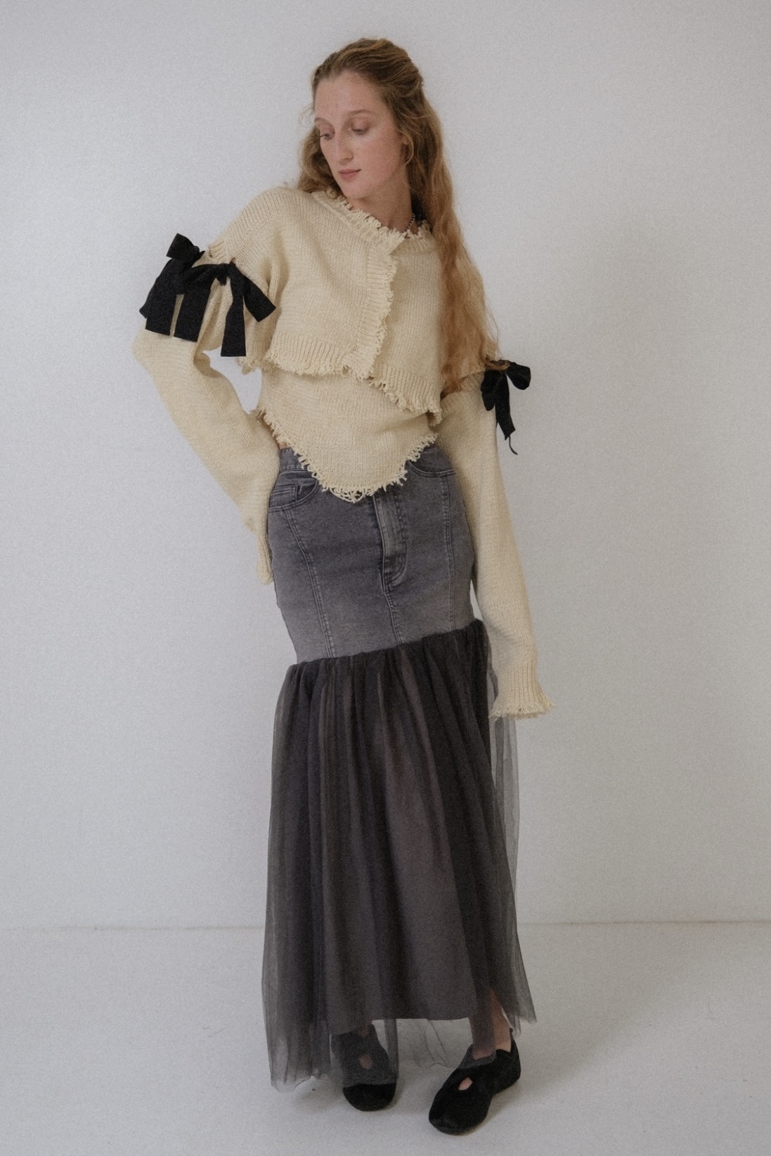 HONEY MI HONEY｜denim tulle skirt｜デニム×チュールでメリハリシルエット