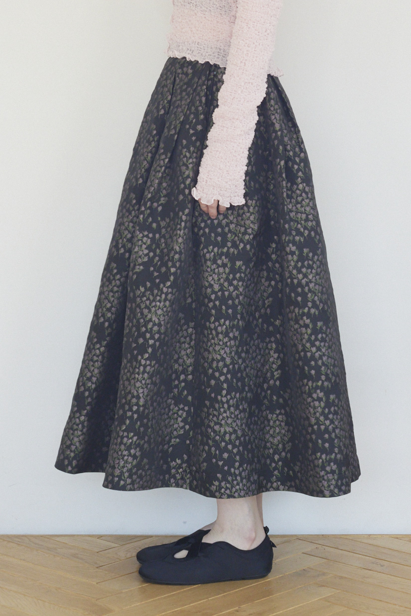 HONEY MI HONEY｜taffeta jacquard long skirt｜上品小花柄のタフタ