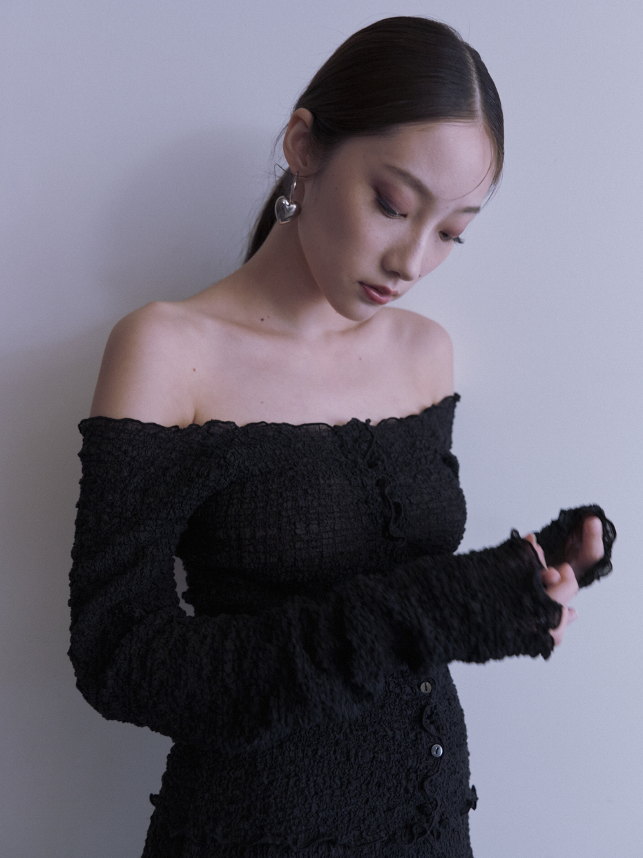 HONEY MI HONEY｜sheer swell boat cardigan｜ふんわりシアーのボート