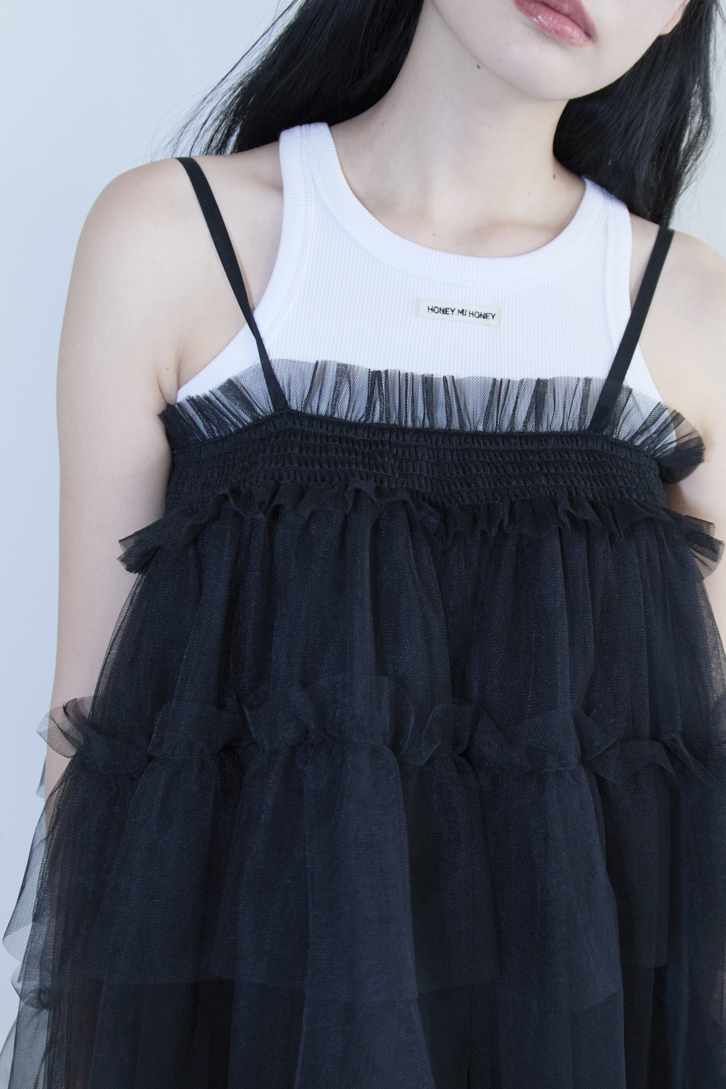 HONEY MI HONEY｜tulle tiered tunic camisole