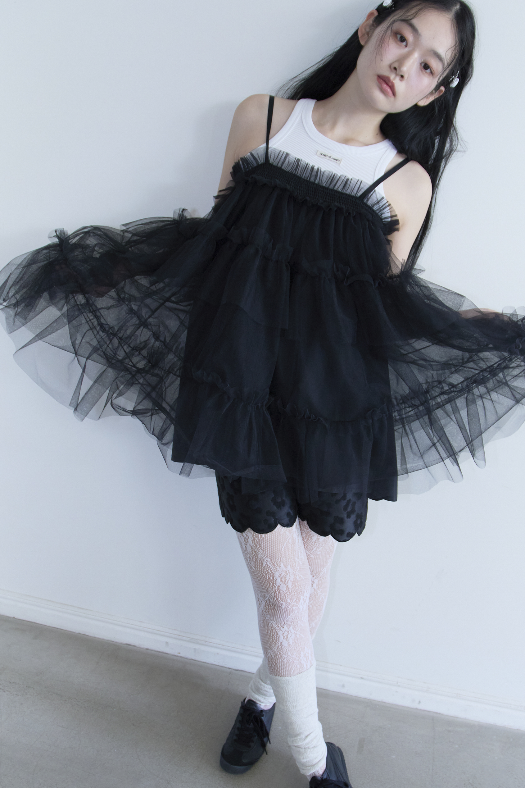 HONEY MI HONEY｜tulle tiered tunic camisole