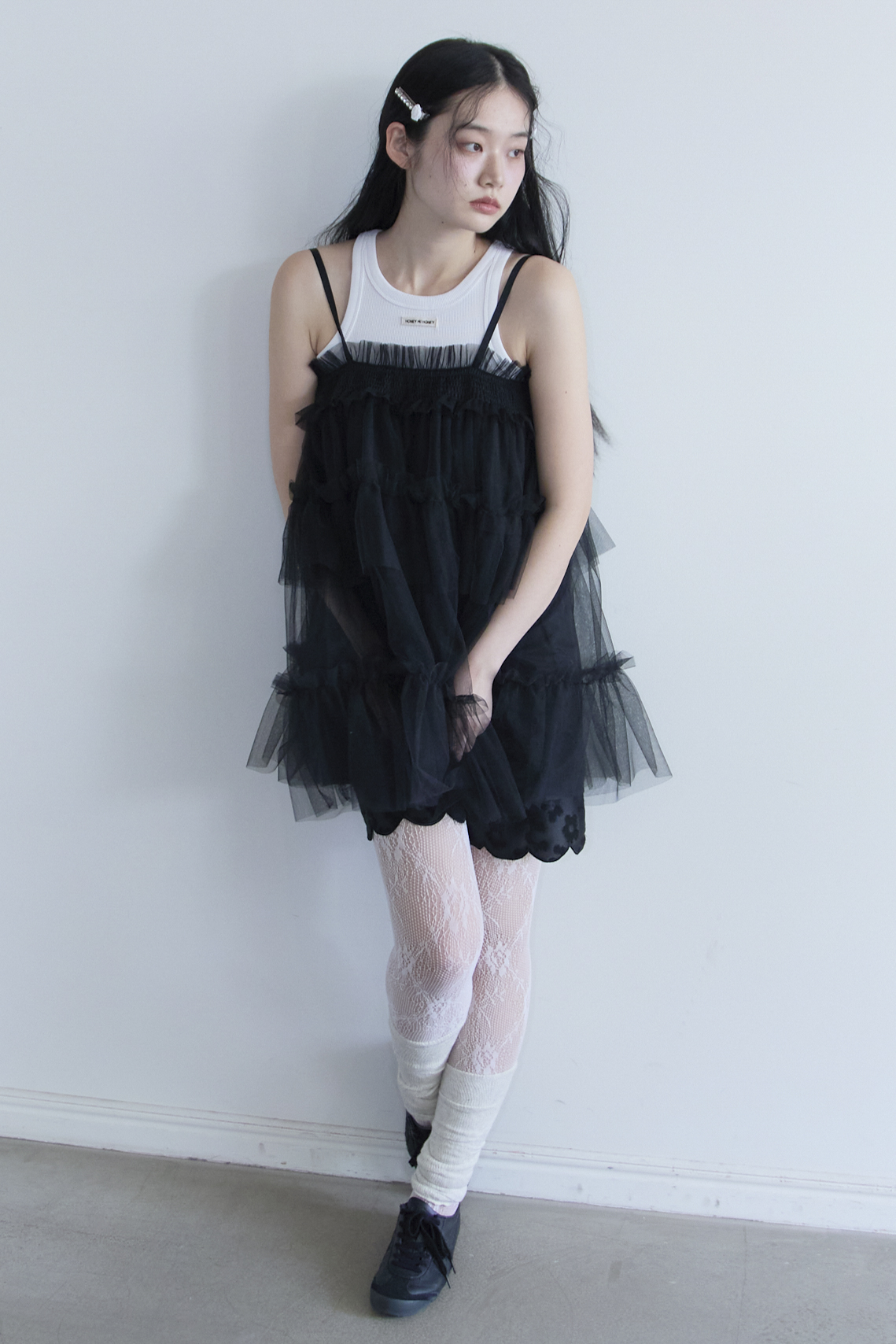 HONEY MI HONEY｜tulle tiered tunic camisole