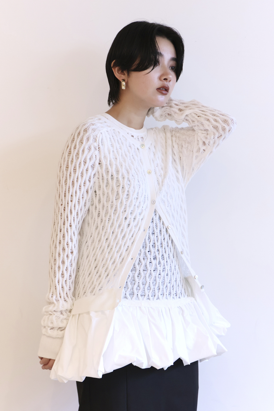 【HONEY MI HONEY】taffeta balloon cardigan