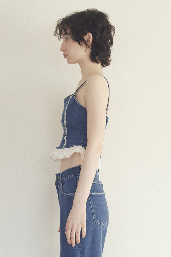 HONEY MI HONEY｜cotton frill denim bustier｜コットンフリルが映える