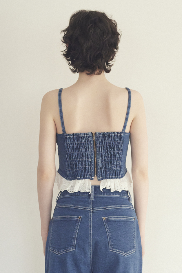 HONEY MI HONEY｜cotton frill denim bustier｜コットンフリルが映える