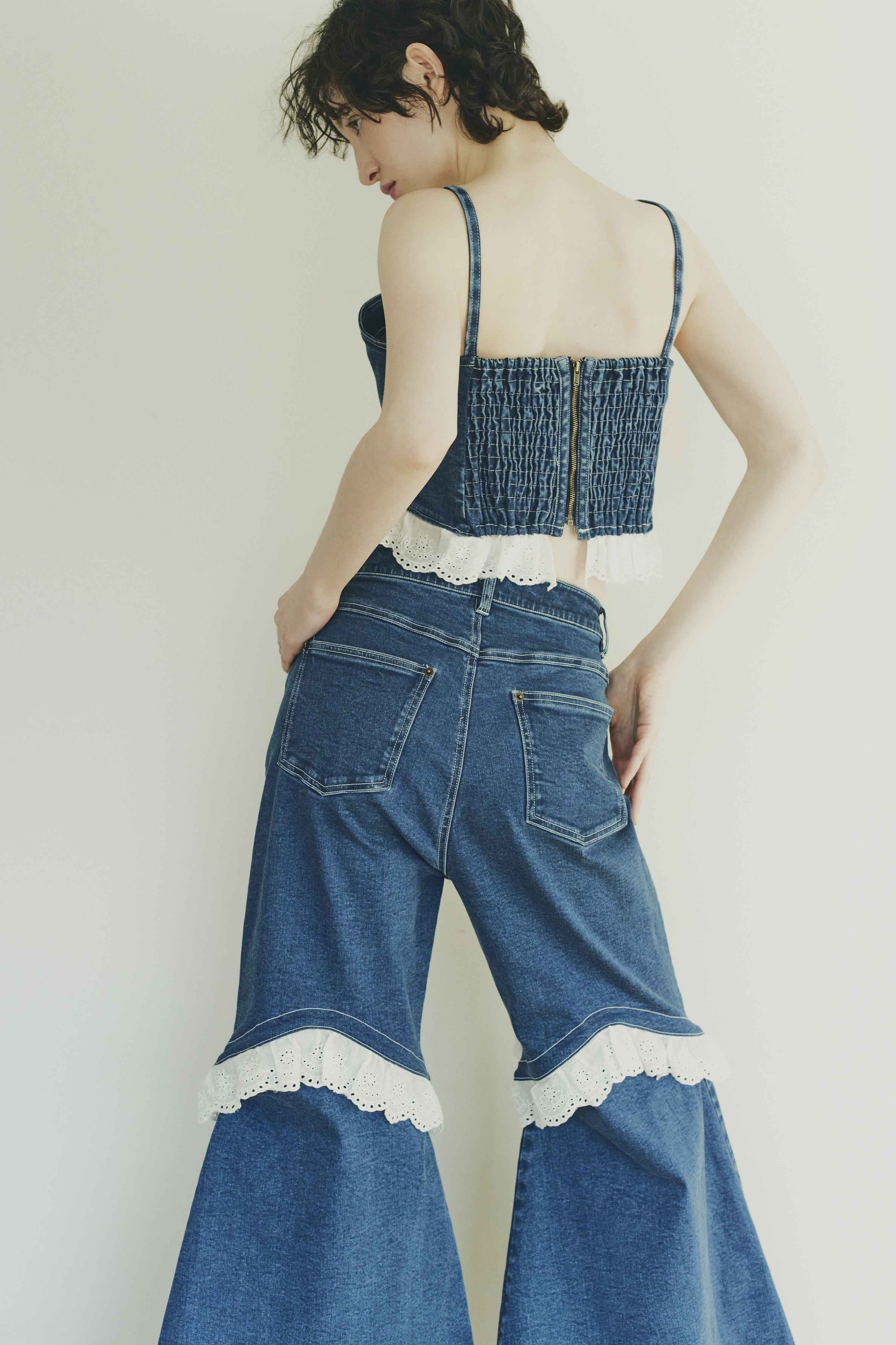 HONEY MI HONEY｜cotton frill denim bustier｜コットンフリルが映える