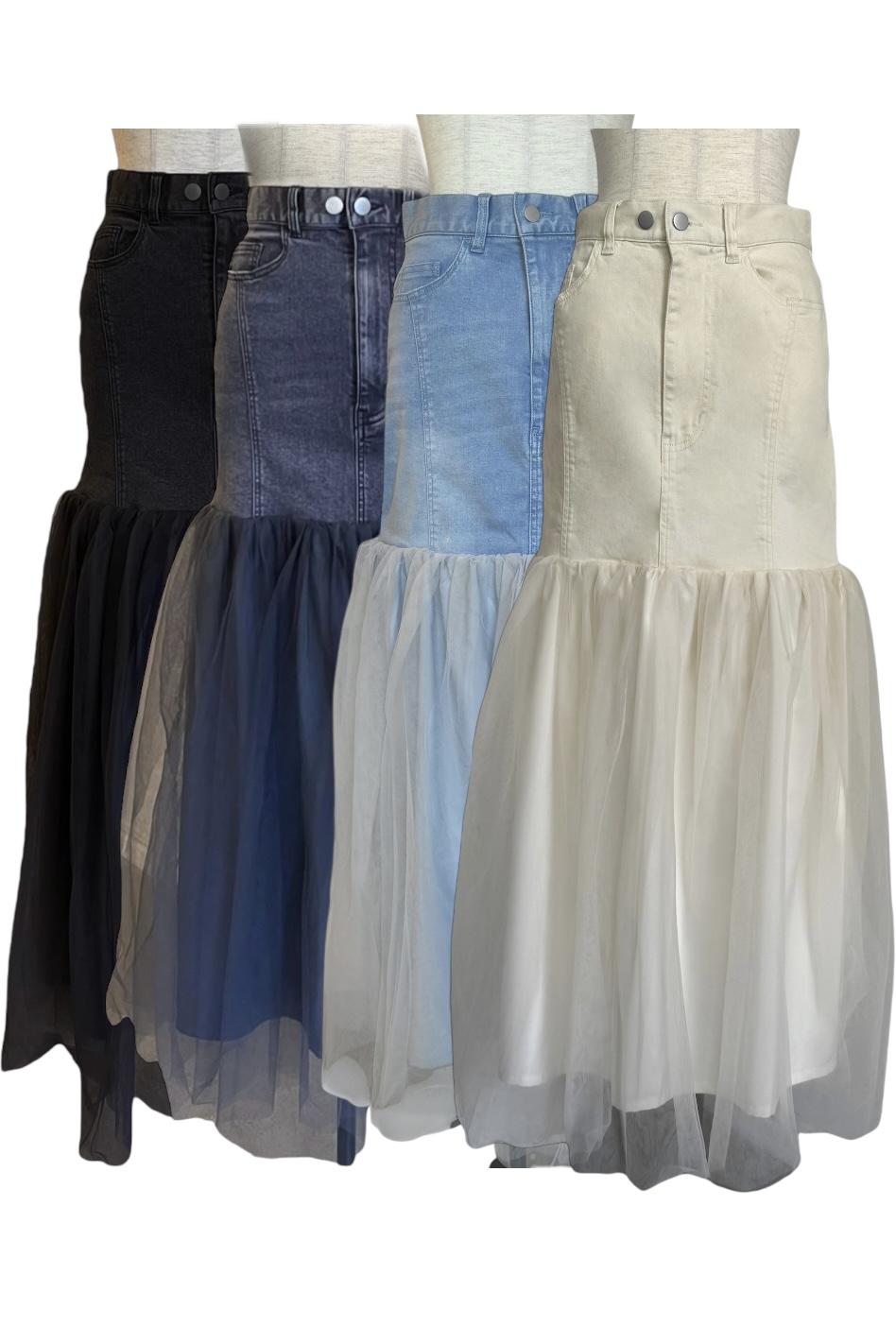HONEY MI HONEY｜denim tulle skirt｜デニム×チュールでメリハリシルエット