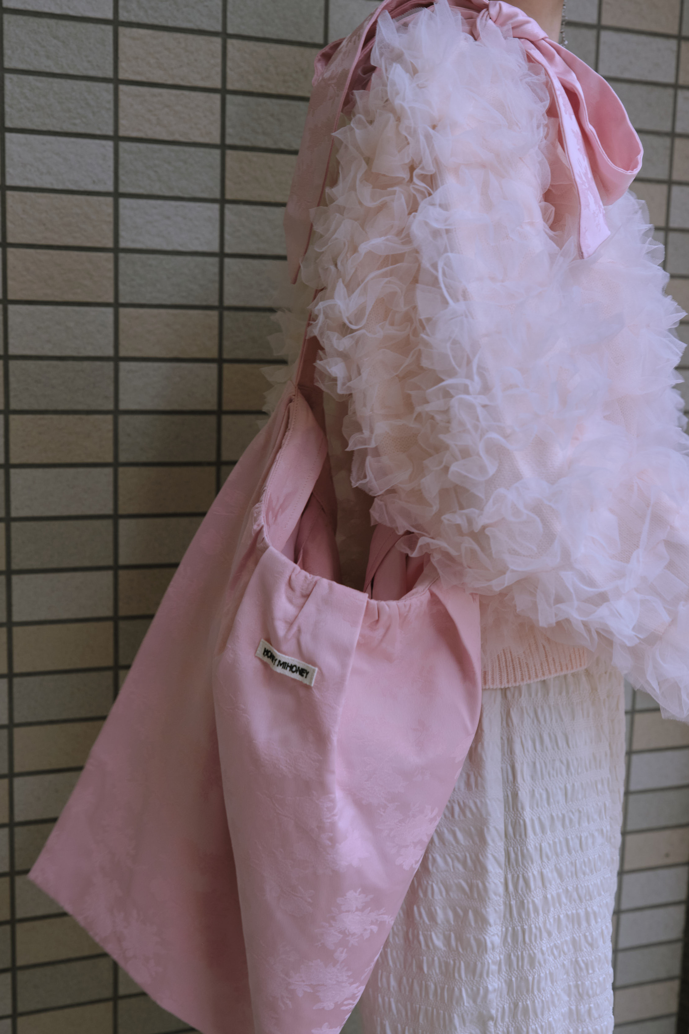 HONEY MI HONEY｜ローズサテンリボントートバッグ｜A4対応 2WAYショルダー