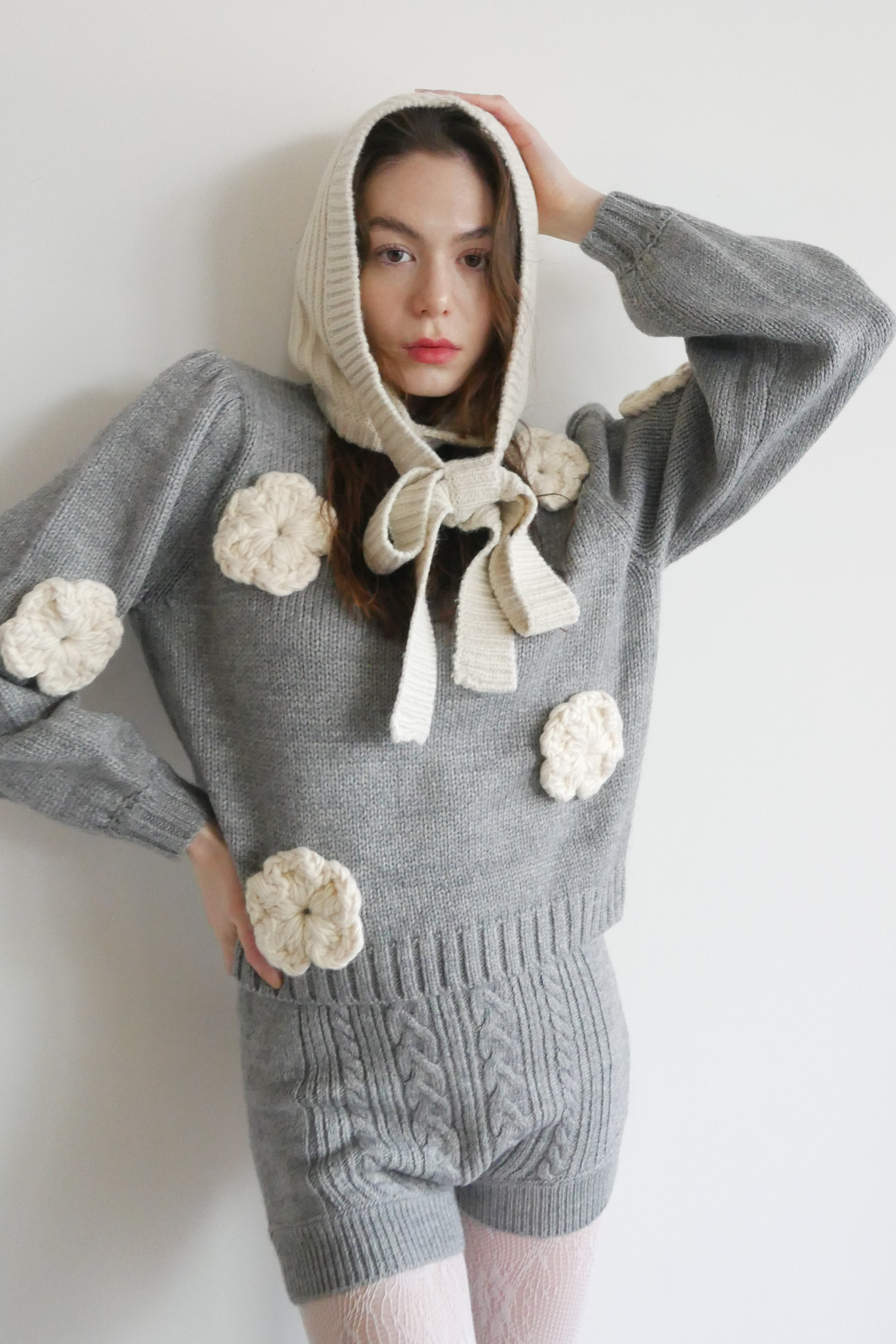 HONEY MI HONEY｜リボン付きニットバラクラバ｜大人可愛い冬小物