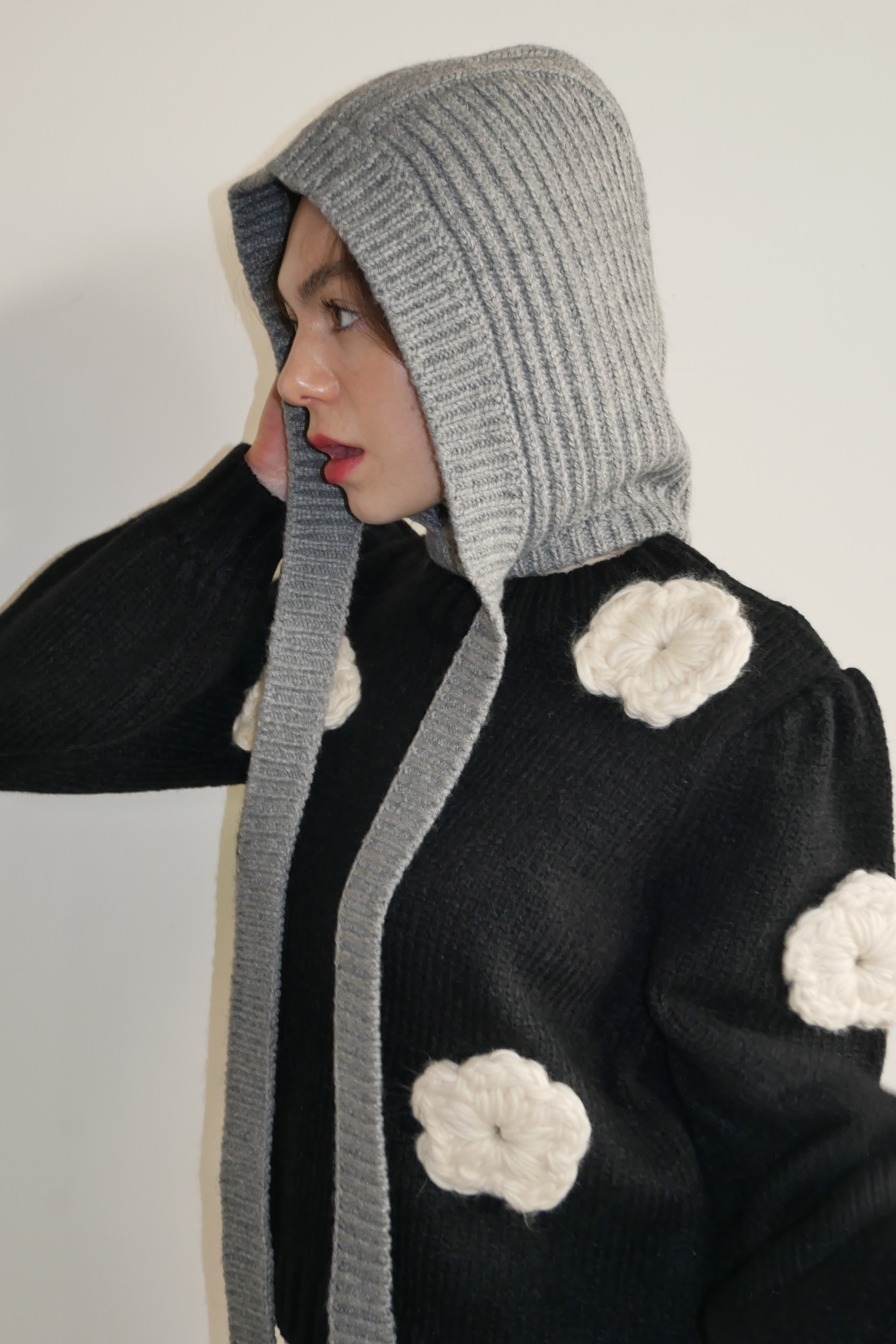 HONEY MI HONEY｜リボン付きニットバラクラバ｜大人可愛い冬小物