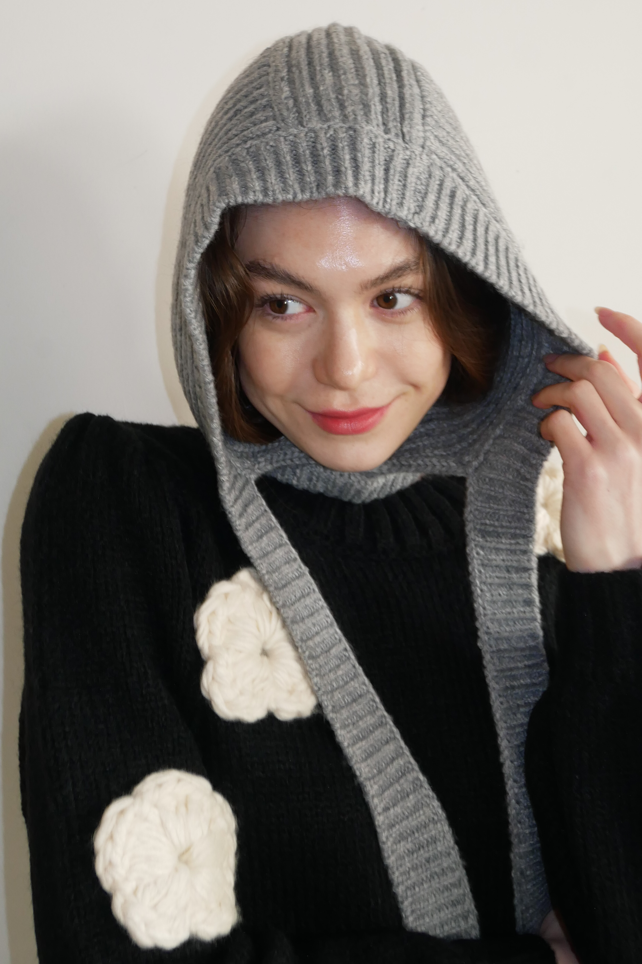 HONEY MI HONEY｜リボン付きニットバラクラバ｜大人可愛い冬小物