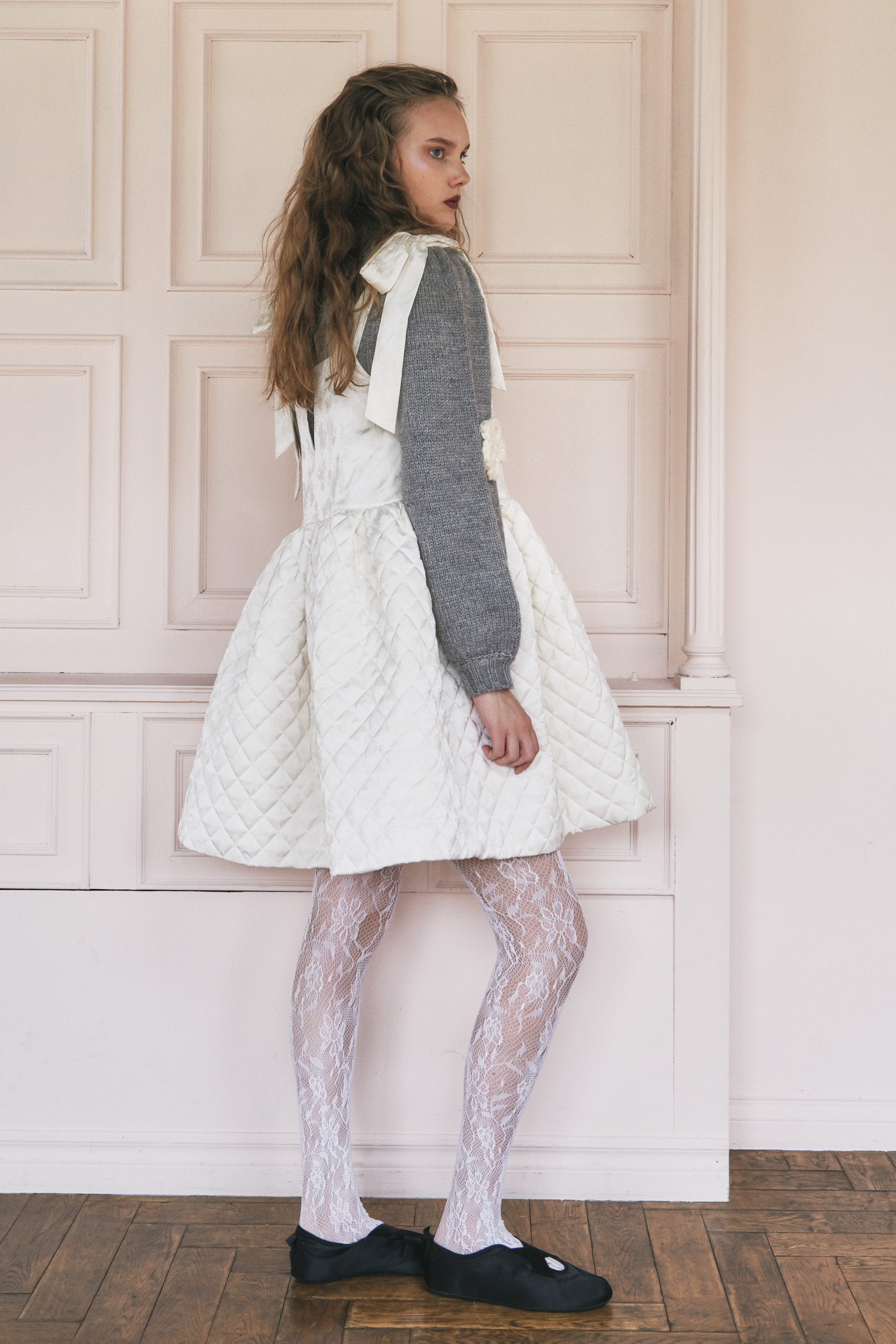 HONEY MI HONEY｜quilting rose satin tiered mini one-piece