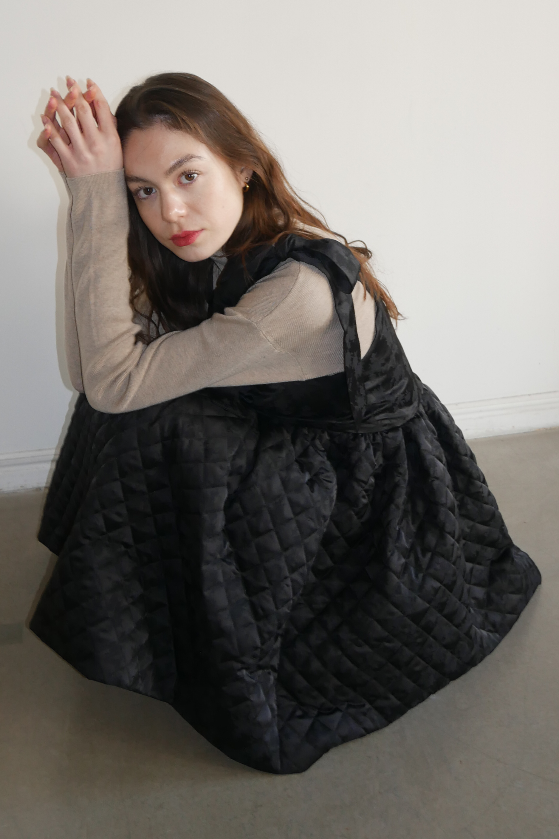 HONEY MI HONEY｜quilting rose satin tiered mini one-piece