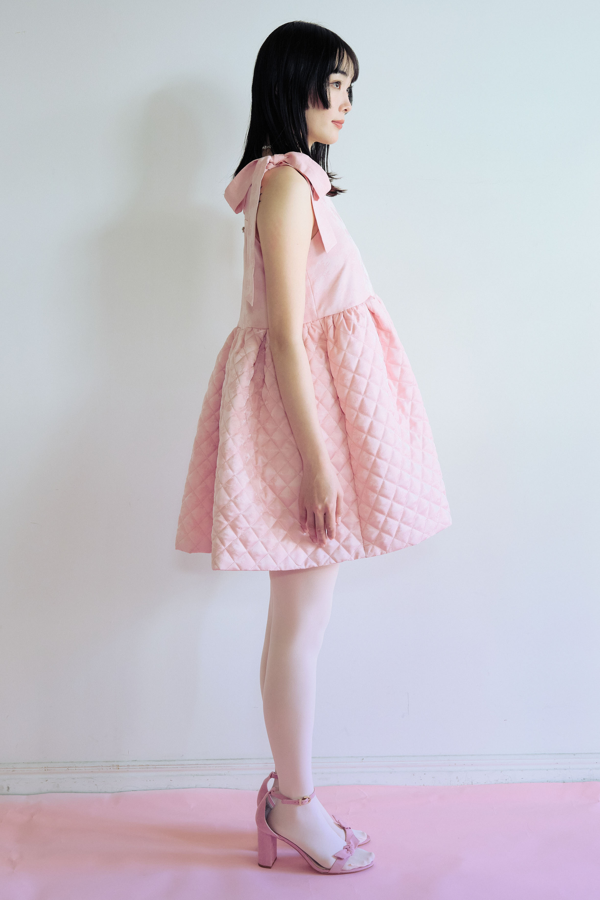 HONEY MI HONEY｜quilting rose satin tiered mini one-piece