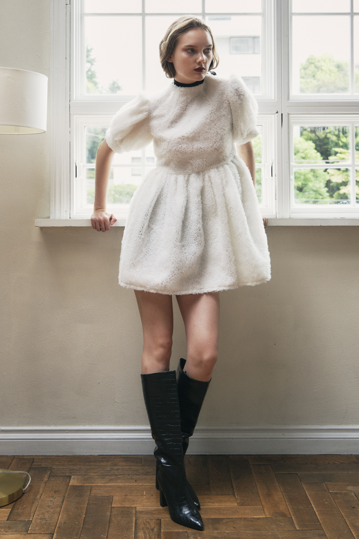 HONEY MI HONEY｜tulle puff sleeve tunic one-piece