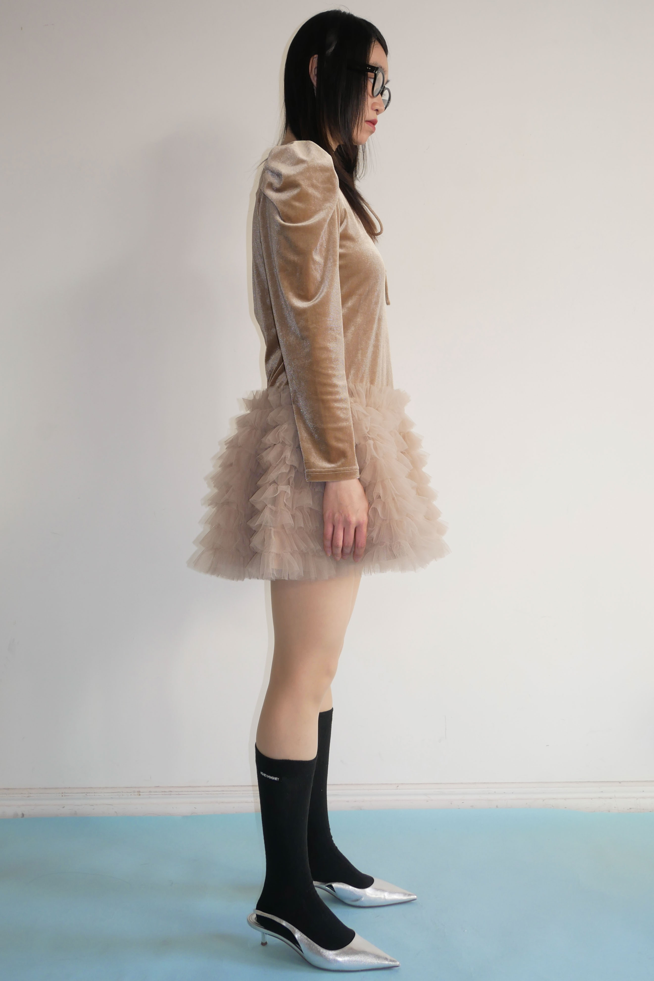 ワンピース honey mi honey velour mini one-piece HONEY MI HONEY ハニーミーハニー｜ベロア×チュール ミニワンピース