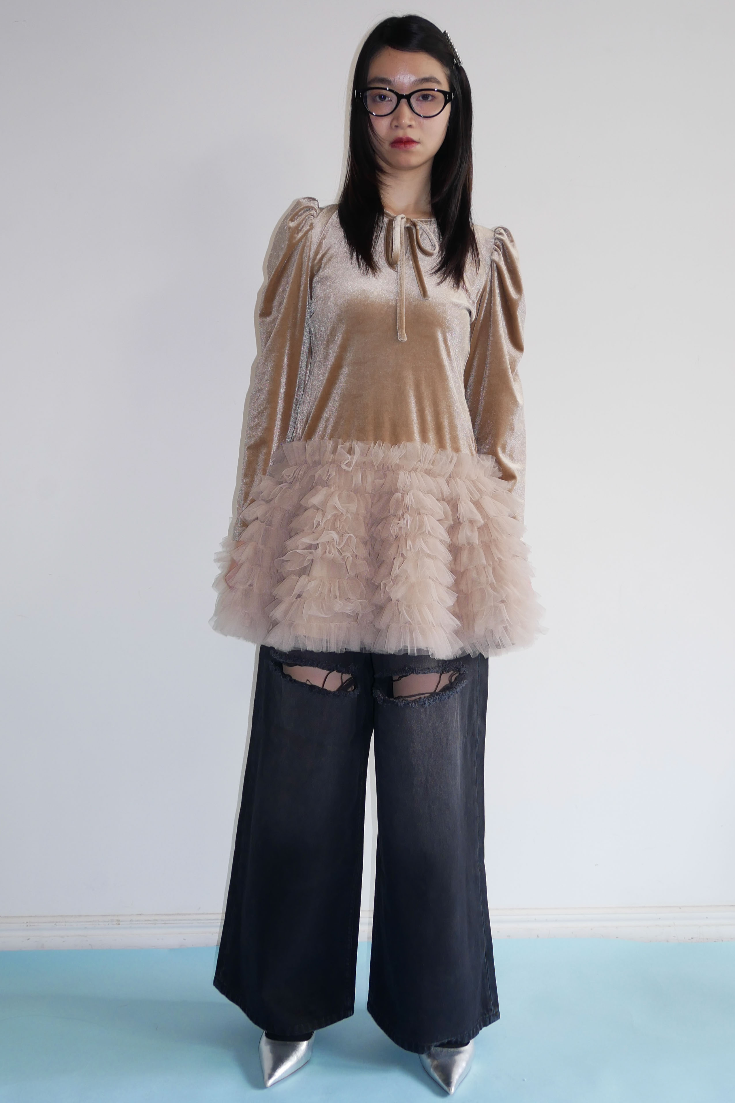 HONEY MI HONEY ハニーミーハニー｜ベロア×チュール ミニワンピース