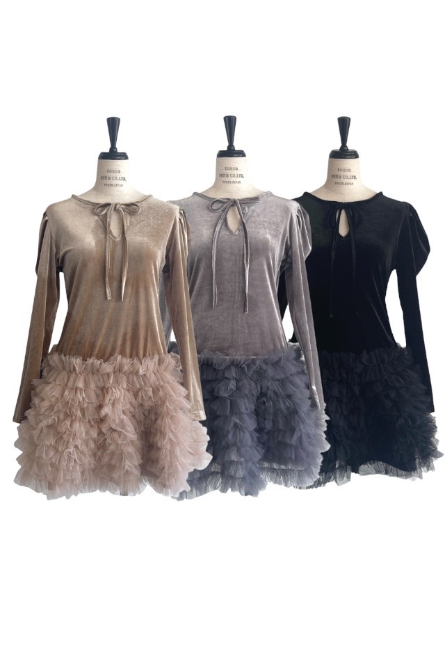 HONEY MI HONEY ハニーミーハニー｜ベロア×チュール ミニワンピース