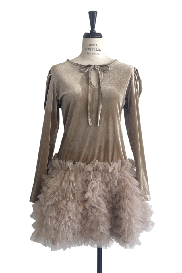 HONEY MI HONEY ハニーミーハニー｜ベロア×チュール ミニワンピース