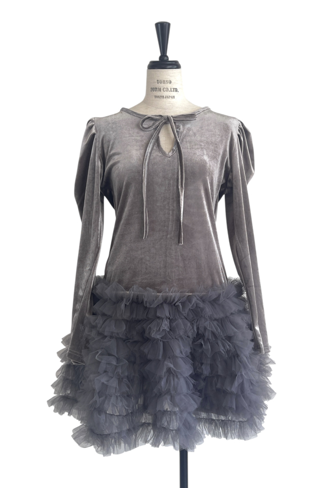 HONEY MI HONEY ハニーミーハニー｜ベロア×チュール ミニワンピース